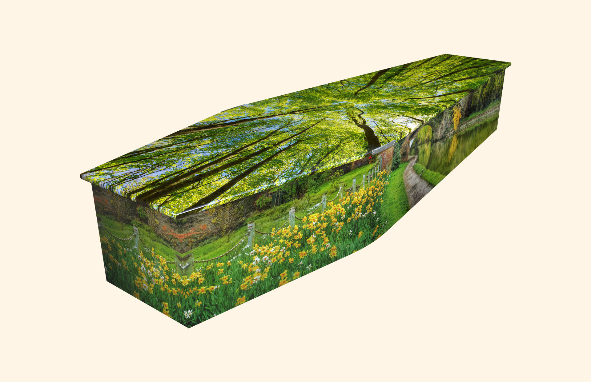 The Stroll design on a traditional coffin